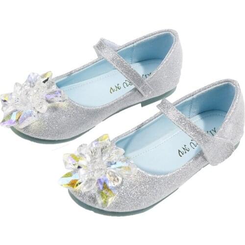 2021 New Spring Girls Leather Shoes Princess Rhinestone Solid Color Sneakers Flat Kids Shoes Fashion Girl Dancing Shoes E703