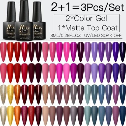 RBAN NAIL 3Pcs Nail Gel Polish Set Matte Top Coat Color Gel UV Vernish Semi Permanent Top Coat 8ml Soak Off Varnish Nail Art