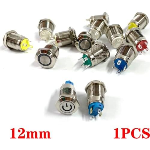 3V 5V 9V 12V 24V 220V Momentary Latching push button switch locked 12mm flat head fixed Push Button waterproof LED metal switch