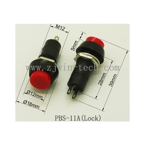 5PCS 12MM Latching self-locking Panel Push Button Switch 2pin with screw nut DIP PBS-11A