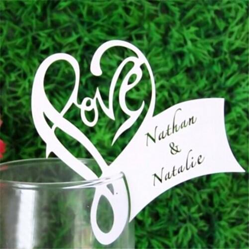 50pcs Paper Laser Cut Love Heart Table Name Place Escort Cup Card Wine Glass Cards Wedding Baby Shower Party Decorations
