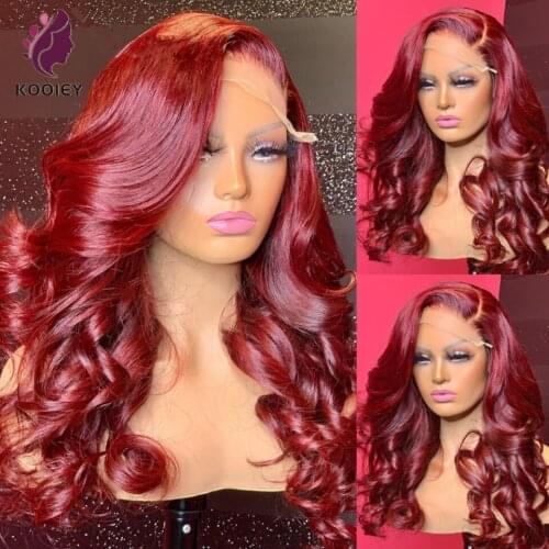 99j Burgundy Lace Hair Wig Preplucked Lace Frontal Wig Human Hair Wavy Glueless 13x4 Lace Wig Bleached Knots Human Hair Wigs