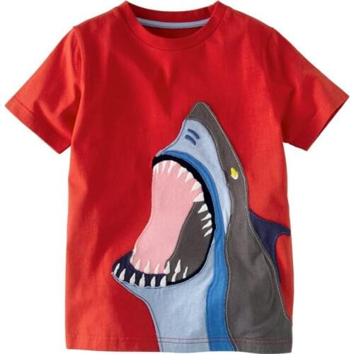 Free Shipping New Summer Fashion Cotton Girls Boys Clothes Cartoon Shark Children T Shirts Kids Boy Short Sleeve Tshirts