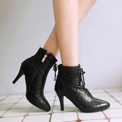 Big Size 9 10 11 12 boots women shoes ankle boots for women ladies boots shoes woman winter Plaid pointed front zipper sequins