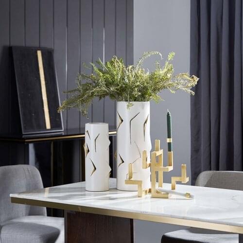 Home Furnishing Italian Luxury Gold Round Edge Raised Dot Ceramic Flower Sales Center Soft Decoration Sales Office Counter Vase