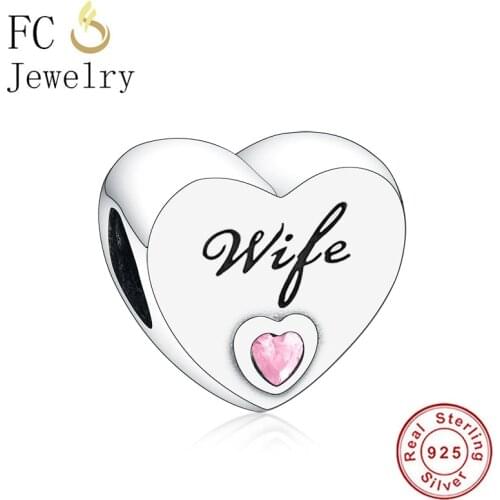 FC Jewelry Fit Original Brand Charm Bracelet 925 Sterling Silver Wife Pink Zircon Stone Love Heart Bead For Making Berloque