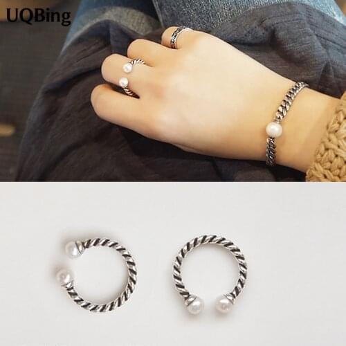 Fres Shipping Retro Vintage Pearl Open Rings 925 Sterling Silver Rings Silver For Women Rings Jewelry