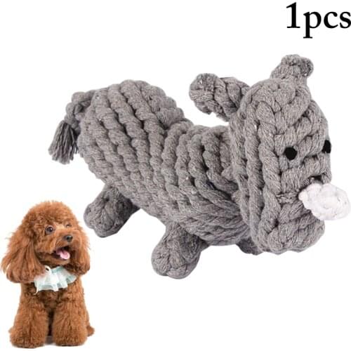 Dog Rope Toy Rhinoceros Shape Puppy Chew Toy Bite Resistant Pet Teeth Cleaning Toy Kitten Teething Toy Cotton Rope Pet Supply