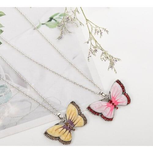 Delicate Butterfly Pendant Long Chain Necklace for Women Romantic Animal Necklace Color Dripping Valentines Day for her