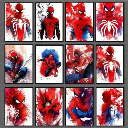 Marvel Movie Watercolor Wall Art Picture Superhero Canvas Painting Spiderman Poster and Print Cuadros Kids Room Decor Gifts
