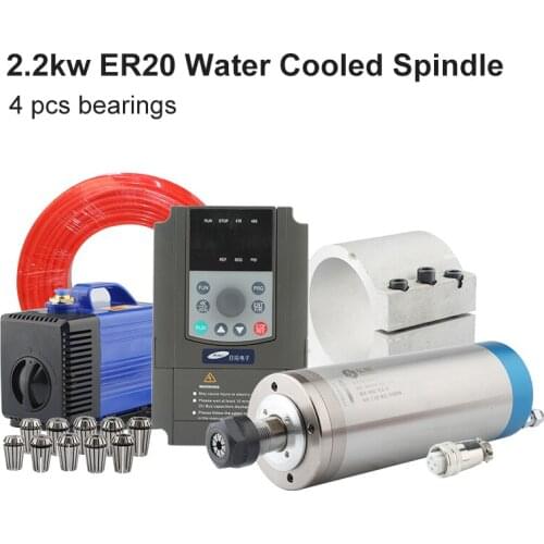 CNC Router Kit 2.2kw ER20 Water-Cooled Milling Spindle Motor + VFD Inverter + 80 Fixture + 80W Water Pump + 18 Pc ER20 Chuck