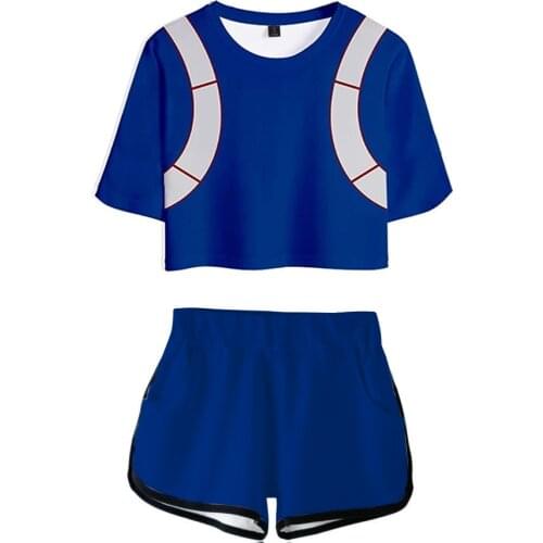 MHA Crop Short Suit 3D Print Anime Cosplay My Hero Academia Sweet T-shirt Pants Two Piece Women Tracksuit Outfit Summer Matching