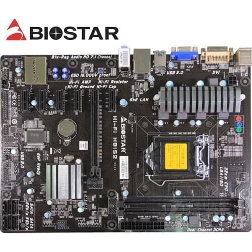 Used 6GPU 6PCIE For BIOSTAR Hi-Fi H81S2 mining Motherboard Intel H81 LGA 1150 i7 i5 i3 DDR3 PCI-E 3.0 Mainboard