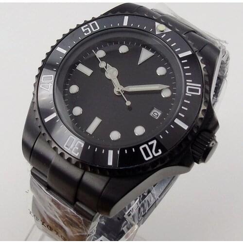 44mm Black PVD Mechanical Men Watch MINGZHU 2813 Glide Lock Clasp Unidirectional Bezel Ring 120 Clicks Screw Crown