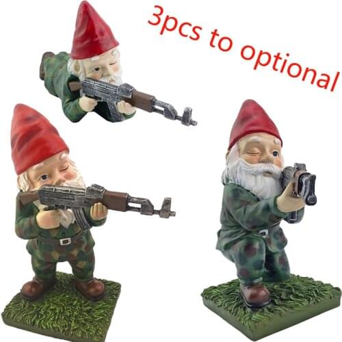 3pcs Mini Gnome with Gun Dwarfs Funny Resin Statue Cute DIY Bonsai Decoration for Desk Outdoor Garden Sculpture Home Accessories