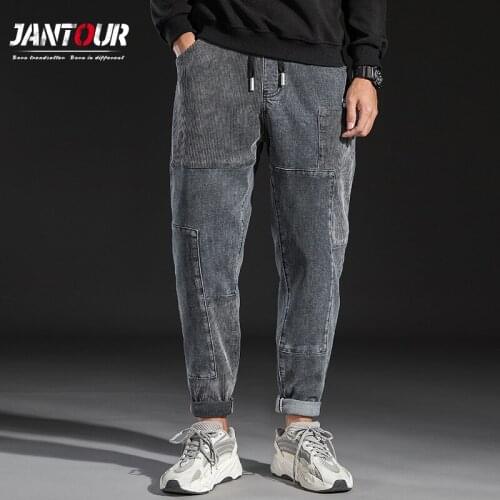 2020 Autumn Winter Gray Patchwork Jeans Elasticity Thick Male Trousers Cotton Regular Fit Men Jeans Pantalon Homme Size 28-38