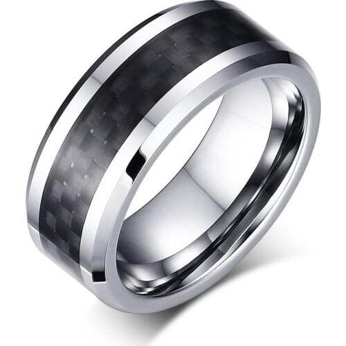 EAMIOR 8 mm Fashion Tungsten Steel Gray Lattice Men Ring for Party Anniversary Accessory Wedding Engagement Festival Jewelry