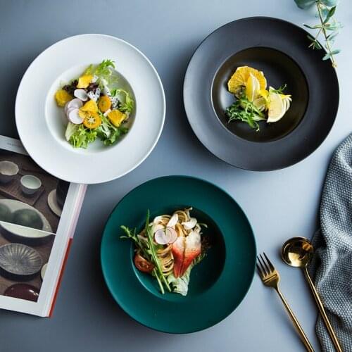 New Nordic simple ceramic straw hat plate pasta plate salad plate deep soup plate household tableware dish Western food plate