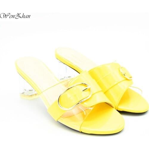 New Transparent High Heels Sandals Summer Woman Slippers Daily Slippers for Ladies Girl Yellow Color 8cm D05-24