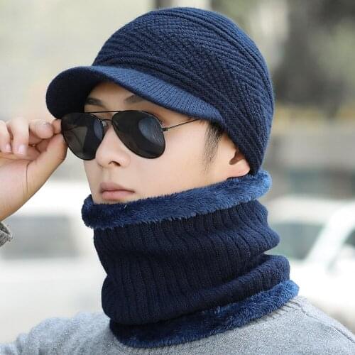 New Unisex Add Fleece Lined Winter Hat Wool Warm Knitted Hat Set Thick Soft Stretch Winter Hats For Men Women Leisure Beanie Cap
