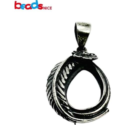 Beadsnice cabochon teardrop tray vintage pendant blanks base leaf engraved of vogue jewelry settings Thai silver gifts ID33470