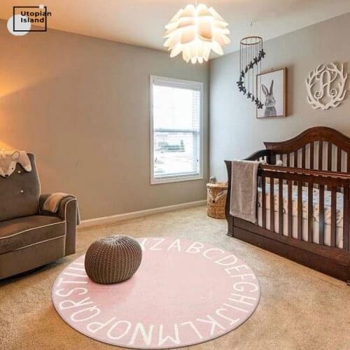 Round Fluffy Rugs For Living Room Plush Mat for children Alphabet Kids carpet White Floor Mat Baby Crawling Rugs Kids Play Mat