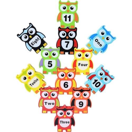 12pcs Owl Shape Building Blocks Wooden Stacked Balance Game Toy for Toddler Children Kids Educational Toys