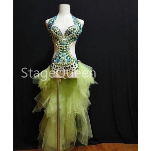 Sexy Stage Shining Crystals Bra Bodysuit Nightclub Women Costume Bar for DJ DS Singer Outfit Birthday Party Wears Dance Costumes