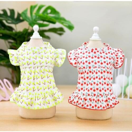 Cute Fruit Cherry Fly Sleeve Skirt Princess Dress For Small Dogs Summer Thin Puppy Skirts Pet Skirt Chihuahua Dog Clothes Ropas