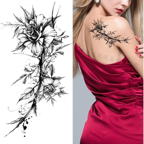 Waterproof Temporary Tattoo Sticker Flowers Rose Fake Tatoo Back Belly Chest Leg Flash Tatto Body Art for Women Men