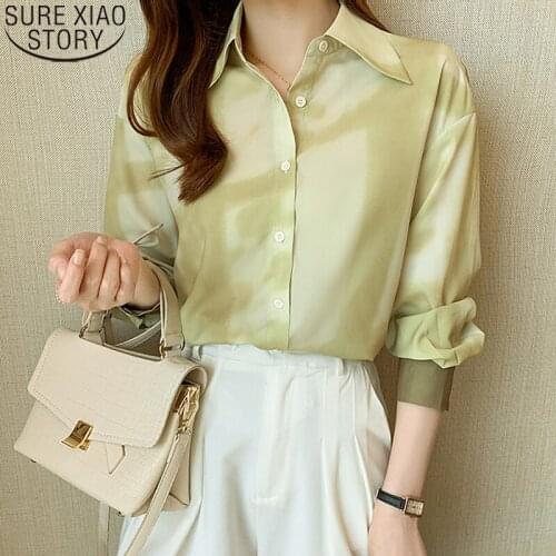 Elegant Shirt Women Loose Long Sleeve Blouse 2021 New Autumn Chiffon Shirt Women Tops Tie Dye Print Blouse Clothes Blusas 16377