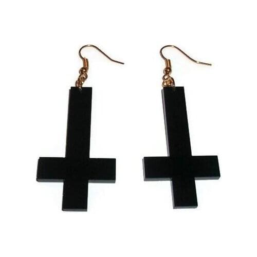 New Punk Gothic Black Acrylic Inverted Cross Drop Earring Bohemian Pendientes Exaggerated Pentagram Hip hop For Women Jewelry