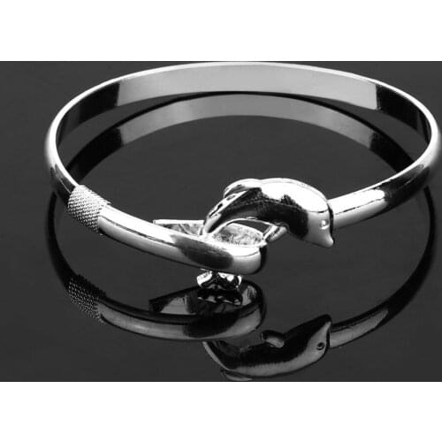Lady Europe Cute Style Animal Pure Silver Color Dolphin Bangle Bracelet Women Fashion Jewelry Women Girls Lovers Valentine gift