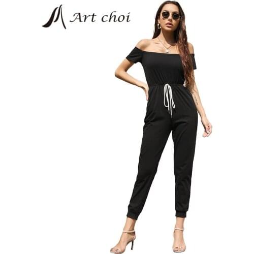 Women Rompers Jumpsuits Elegant One-piece Sets Summer Ladies Off Shoulder Short Sleeve Strapless Long Harem Pants Work Office