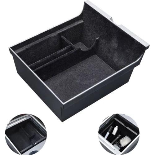 1 *Car Central Arm Storage Box for Tesla Model 3 2021 Center Console Flocking Car Interior Organizer Containers Car Accessories