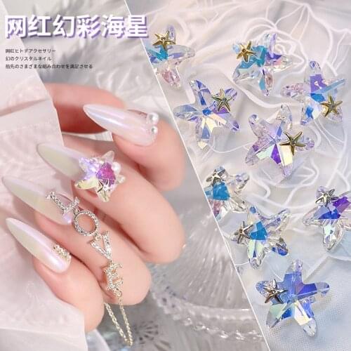 5 Pcs Nail Starfish Design Charms Ocean Pendants Crystal Crafts Rhinestones For 3D Manicuer Jewelry Charming Stones Charms GJ690