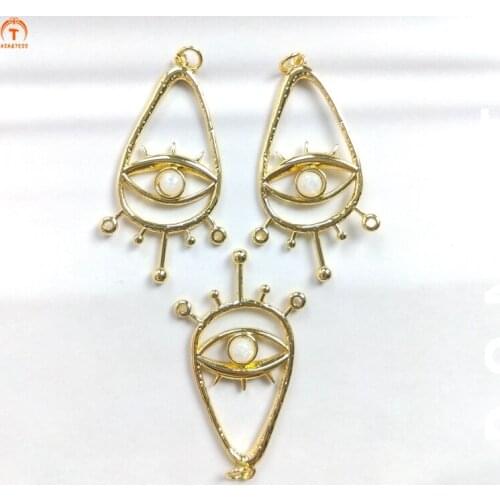 5pcs Opal Evil Eye Water Drop Pendant Talisman Charm Gold Brass Teardrop Pendant For Women Necklaces Earring Making Jewelry Set