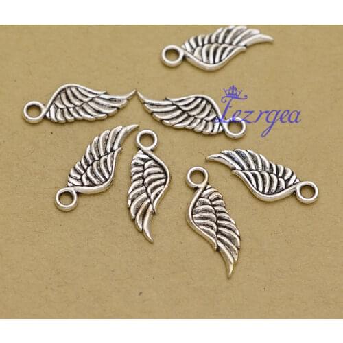 50pcs/lot--21x8mm, Antique silver plated Angel Wing charms,DIY supplies,Jewelry accessories
