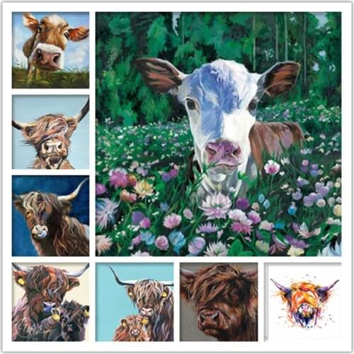 5d DIY Diamond Embroide Highland Cow Full square round Diamond Painting Cross Stitch Black White art Diamond Mosaic 3d pictures