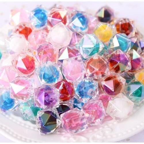 16mm10Pcs/Lot Acrylic Beads With Half Hole Round AB Color Polygon Squre Loose Beads For Making Hairband Accessories Choose Color