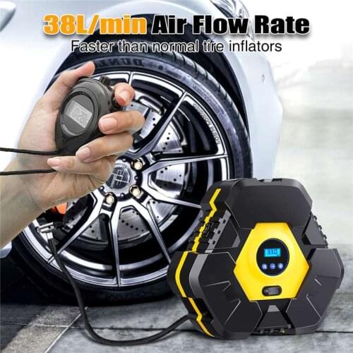 AUDEW Car Air Pump Car Digital Tyre Inflator Portable Air Compressor 12V 150PSI Power Cable LED Lights Warning Function