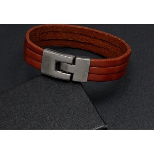 Noter 2021 Vintage Men Leather Bracelets Brown Black Red Braclet Cool Biker Wrap Brazalete For Hombre Gift For Husband Pulseras