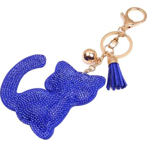 Cat Keychain Leather Rhinestone Cute Car Key Chain Charms Ring Cover Holder Trinket Chaveiro Llaveros Mujer Hombre Sleutelhanger