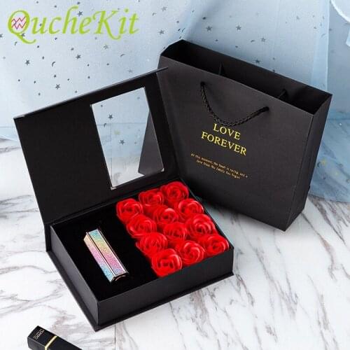 Soap Flower+Gift Box+Carry Bag Ring Earring Necklace Lipstick Packaging Decor Storage Container Wedding Valentines Day Gift Wrap