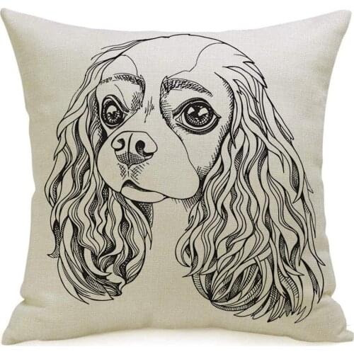 Decorative Square Throw Pillow Cover Dog Cavalier King Charles Funny Head Spaniel Breed Drawn Beautiful Black Animals Wildlife