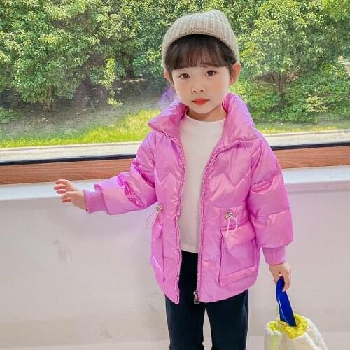 2021 new childrens down jacket autumn and winter Korean girls keep warm waist wash-free thick stand-up collar jacket girl cotto
