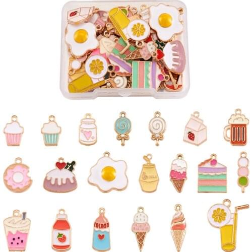 40Pcs Enamel Charms Alloy Cake Ice Cream Milk Tea Lemon Cup Pendant for Bracelet Necklace Earrings Jewelry DIY Accessories