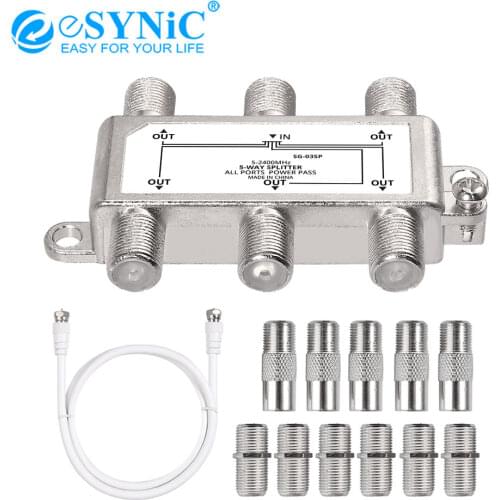 ESYNiC High Quality 5 Way MoCA 5-2400MHz Coax Cable Splitter For Splite Aerial Cable TV Broadband Connection Compatible With NTL