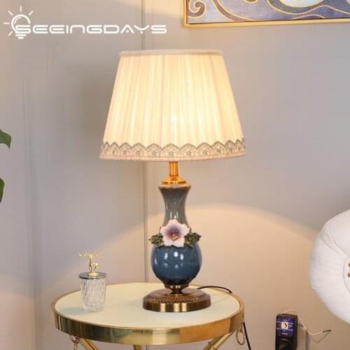 European Modern and Simple Enamel Ceramic Table Lamp For Bedroom Bedside Lamp Warm Book Room Home Decoration Ceramic Table Lamp