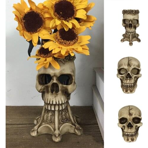 Simulation Skull Halloween Decorations For Home Cracked Resin Flower Holder Luminous Statue Ornament For Party Flower